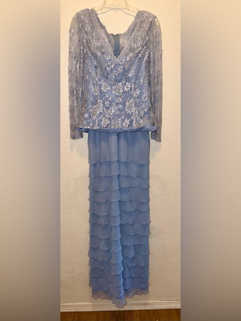 NEW Formal Lace Dress with semi sheer long sleeves and bodice floral embroidery - Picture 2 of 8